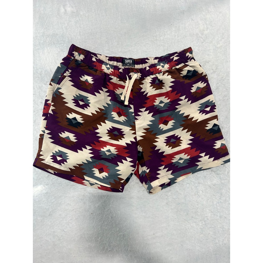 Super Massive Mens Southwestern Geometric Print Shorts Purple Brown Large